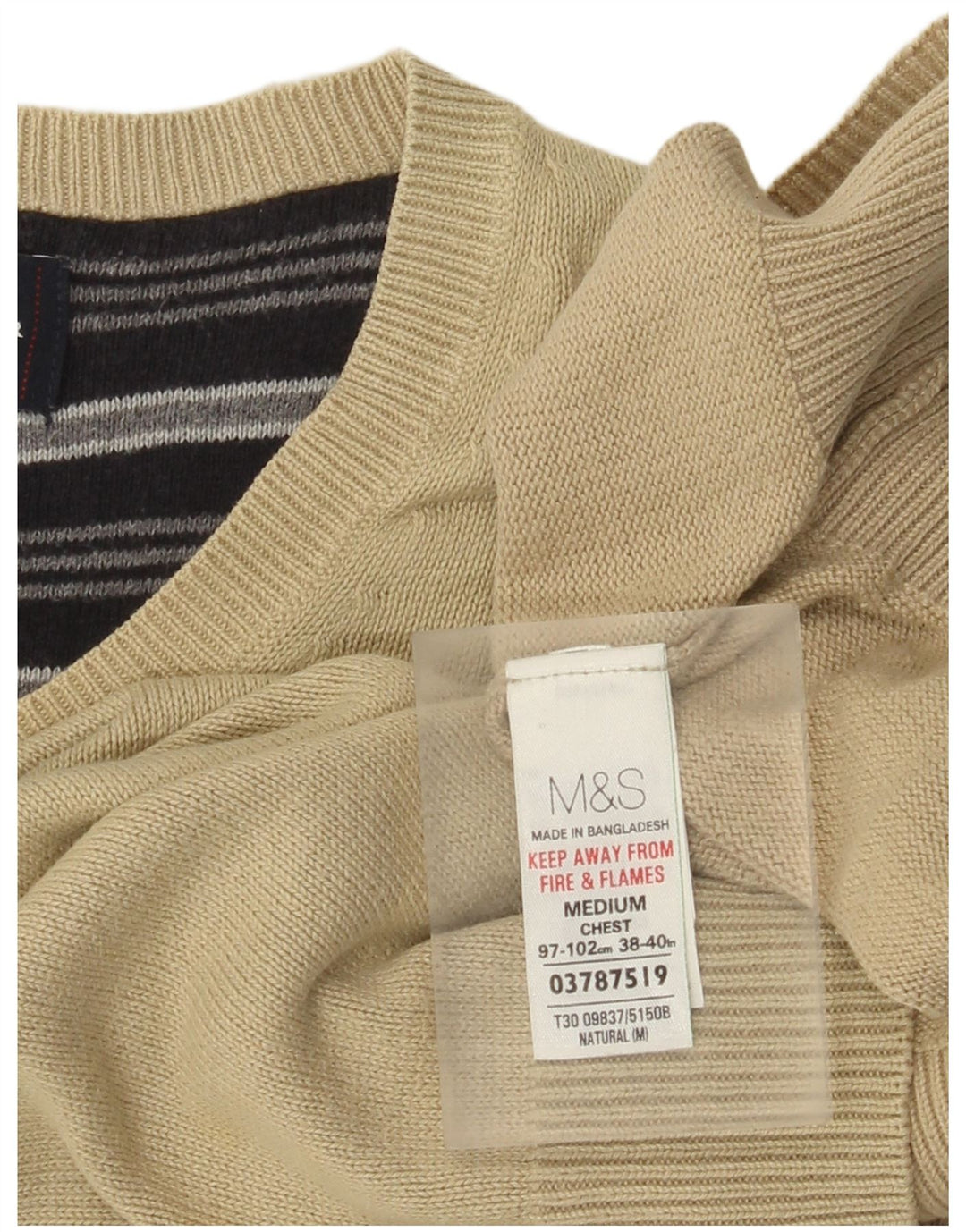Ανδρικό πουλόβερ Marks & Spencer Blue Harbour με λαιμόκοψη με λαιμόκοψη σε μεσαίο βαμβακερό χρώμα