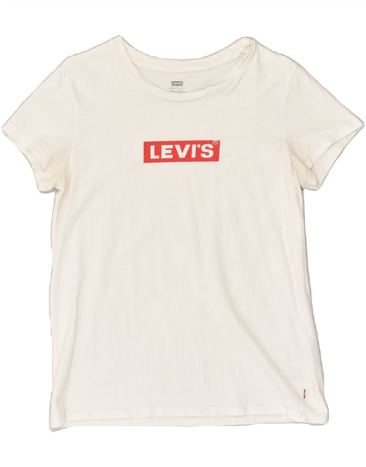 LEVI'S Womens Graphic T-Shirt Top UK 12 Medium White Cotton | Vintage Levi's | Thrift | Second-Hand Levi's | Used Clothing | Messina Hembry 