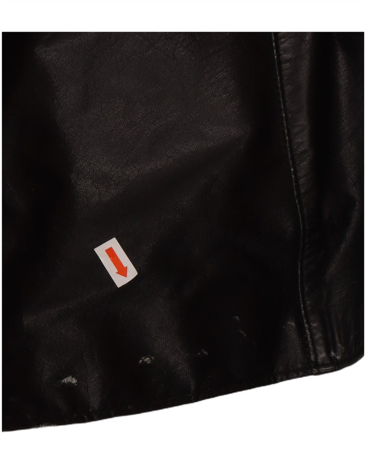 VINTAGE Γυναικείο Δερμάτινο Παλτό UK 14 Μεσαίο Μαύρο Δέρμα