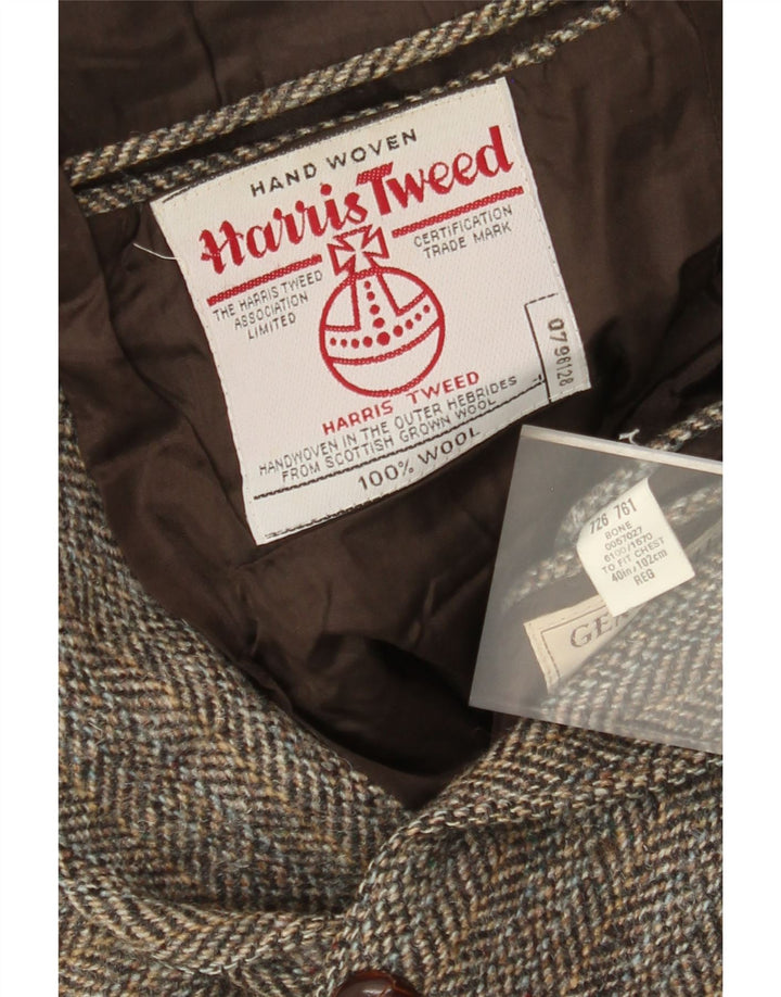 Ανδρικό μπουφάν Harris Tweed 2 κουμπιά σακάκι UK 40 μεγάλο καφέ μαλλί ψαροκόκαλο