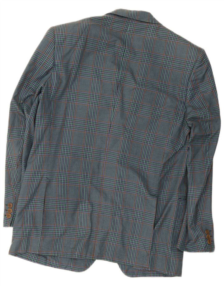 Vintage Ανδρικό σακάκι 2 κουμπιών σακάκι IT 52 Μεγάλο Navy Blue καρό βαμβακερό