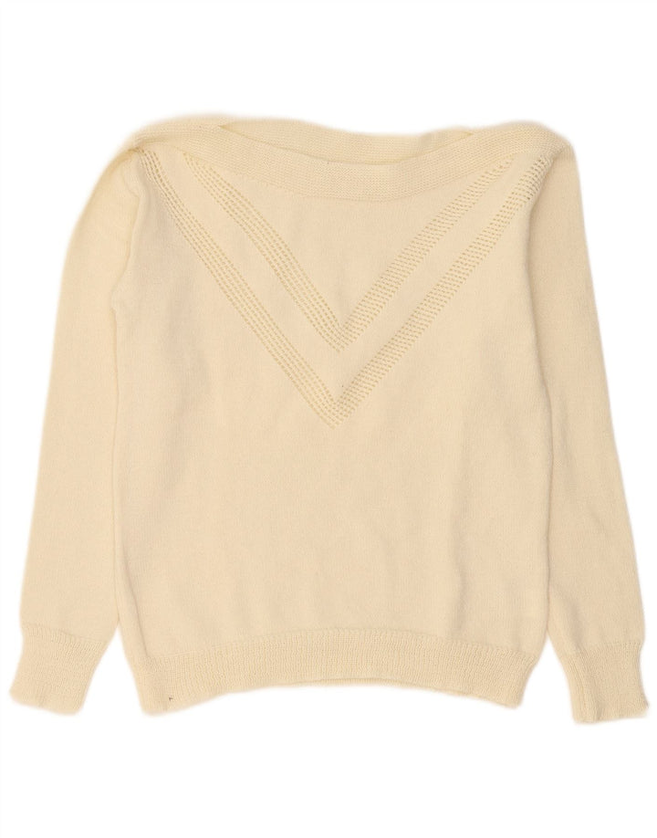 VINTAGE Womens Boat Neck Jumper Sweater UK 10 Small Beige Polyester