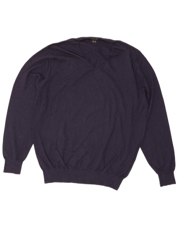 Ανδρικό πουλόβερ Massimo Dutti με V λαιμόκοψη XL Μπλε βαμβακερό