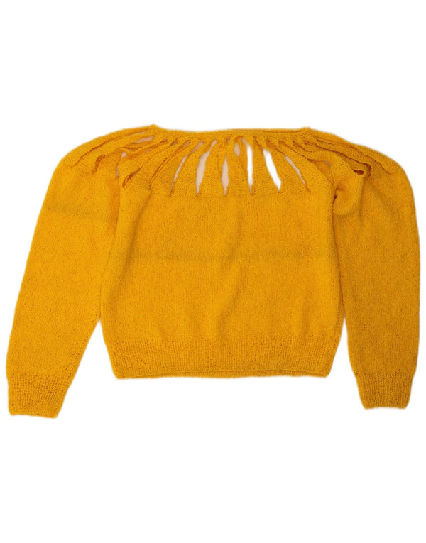 Vintage γυναικείο Crop Boat Neck Jumper πουλόβερ UK 14 Medium Yellow