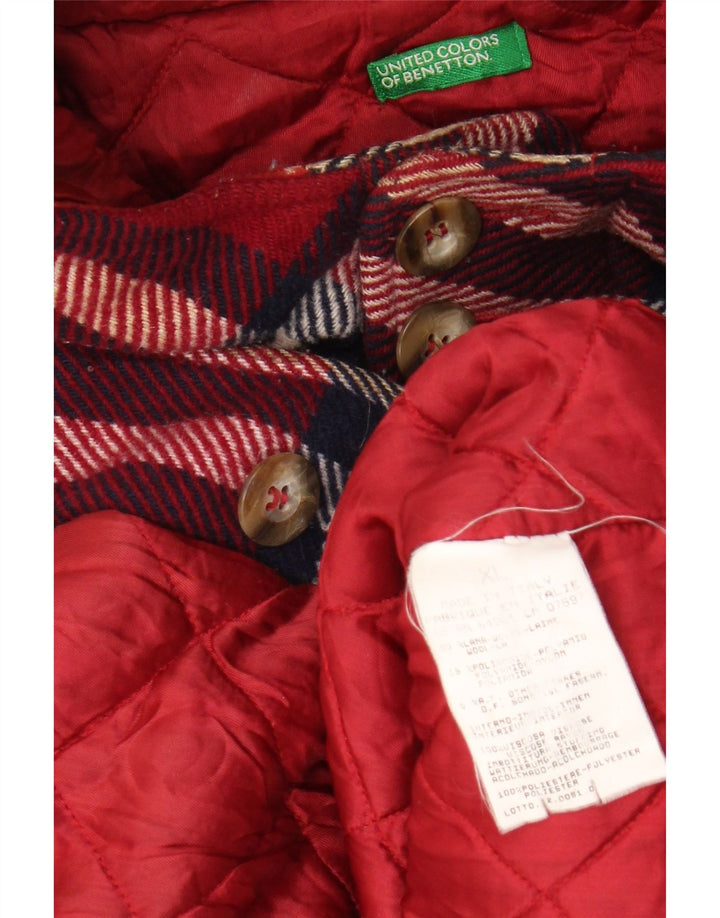 BENETTON Γυναικείο παλτό με κουκούλα UK 18 XL κόκκινο καρό μαλλί