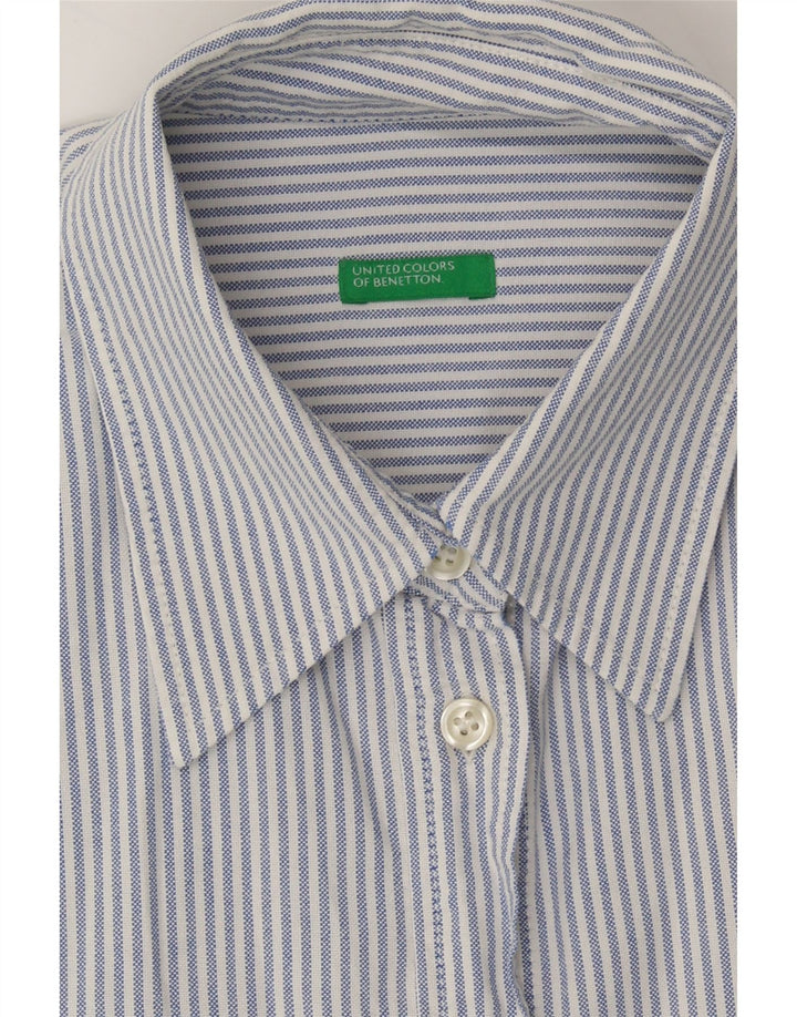 BENETTON Womens Shirt UK 12 Medium Blue Pinstripe Vintage Benetton and Second-Hand Benetton from Messina Hembry 