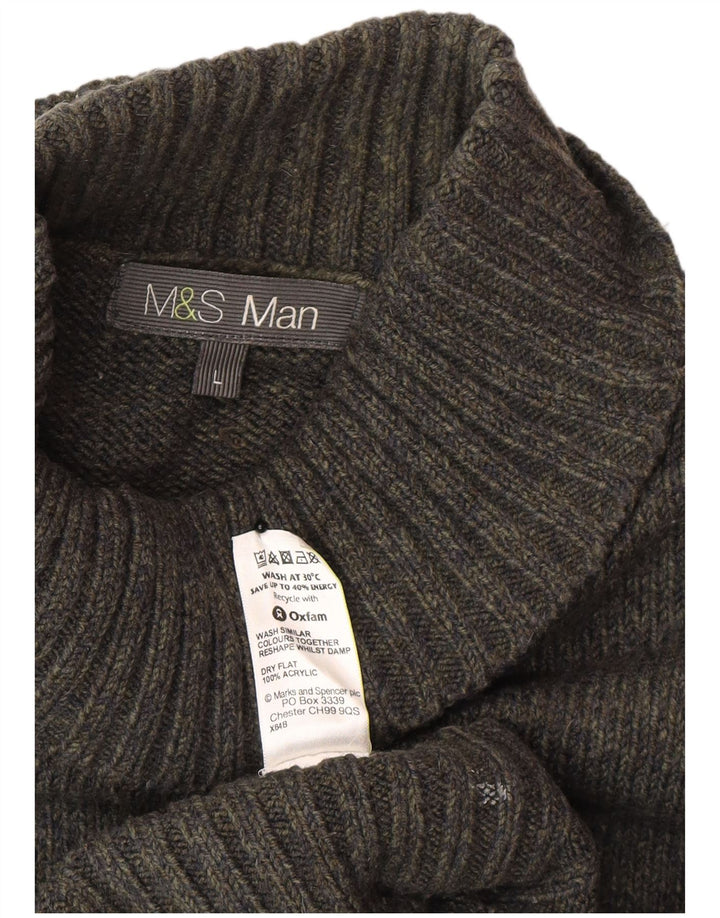 Marks & Spencer Ανδρικό πουλόβερ με ρολό λαιμόκοψη Μεγάλο πράσινο ακρυλικό