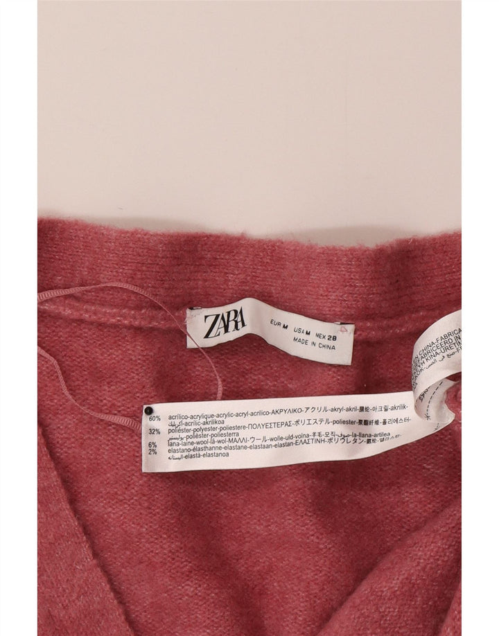 Zara Γυναικείο πουλόβερ με ζακέτα μεγάλου μεγέθους UK 14 Medium Pink Acrylic