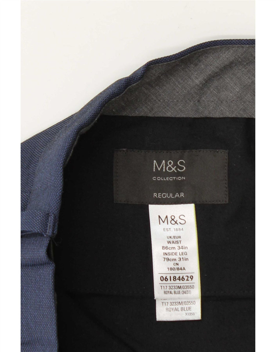 Ανδρικό παντελόνι με κανονική εφαρμογή Marks & Spencer W34 L31 Navy Blue Polyester