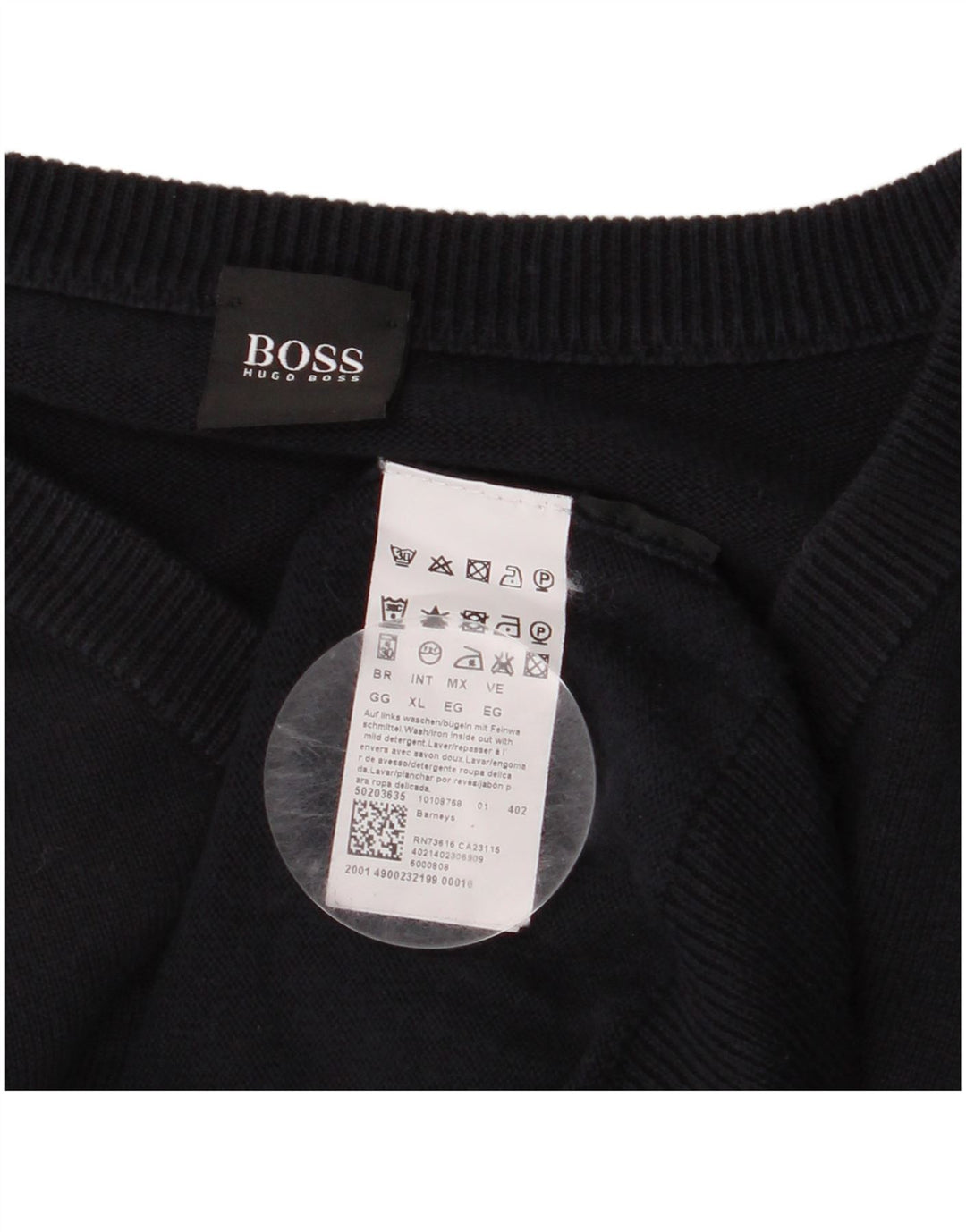 Ανδρικό πουλόβερ HUGO BOSS με V λαιμόκοψη XL Μπλε βαμβακερό