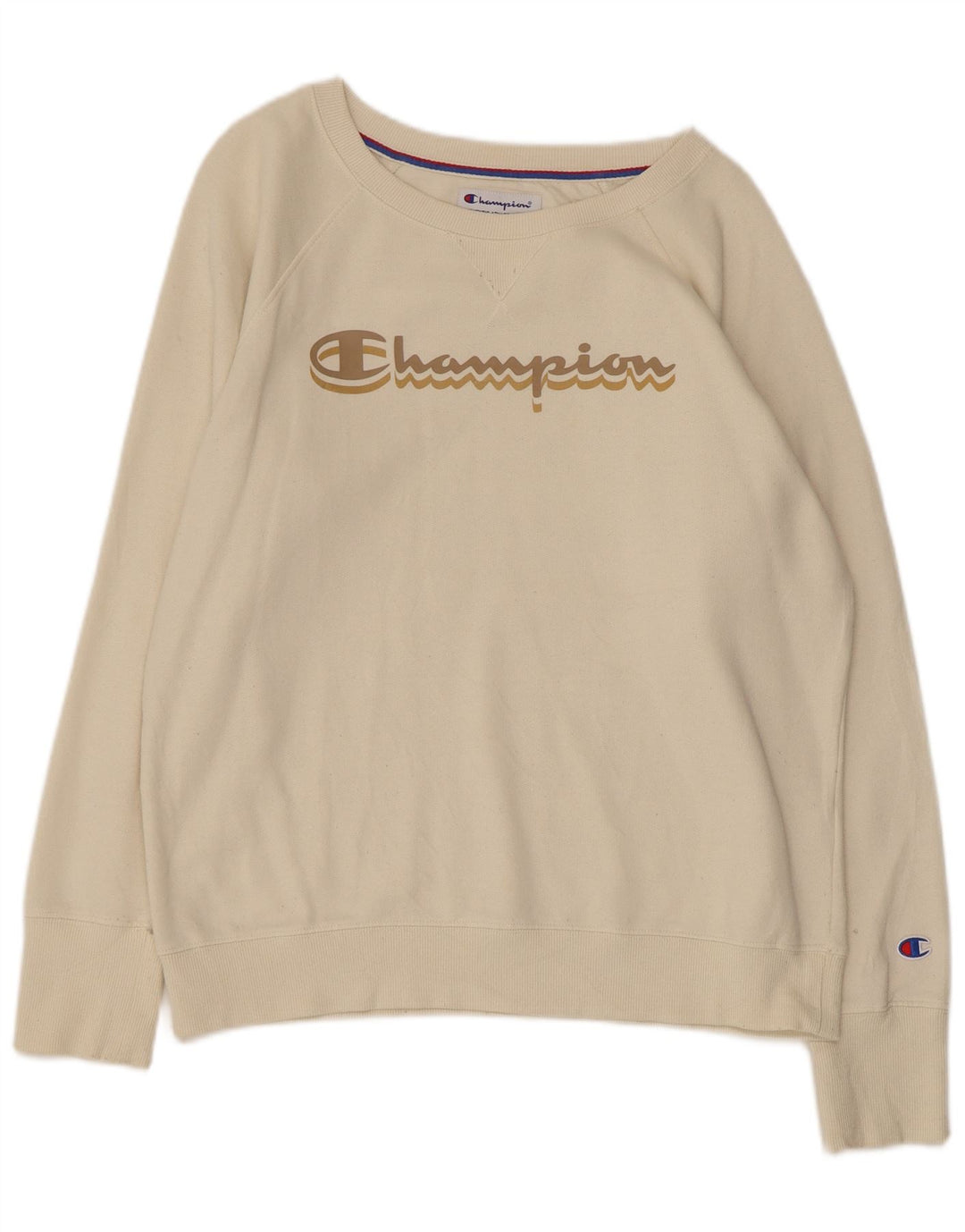 CHAMPION Γυναικείο Γραφικό Φούτερ Jumper UK 14 Βαμβακερό μεσαίο σε ανοιχτό λευκό