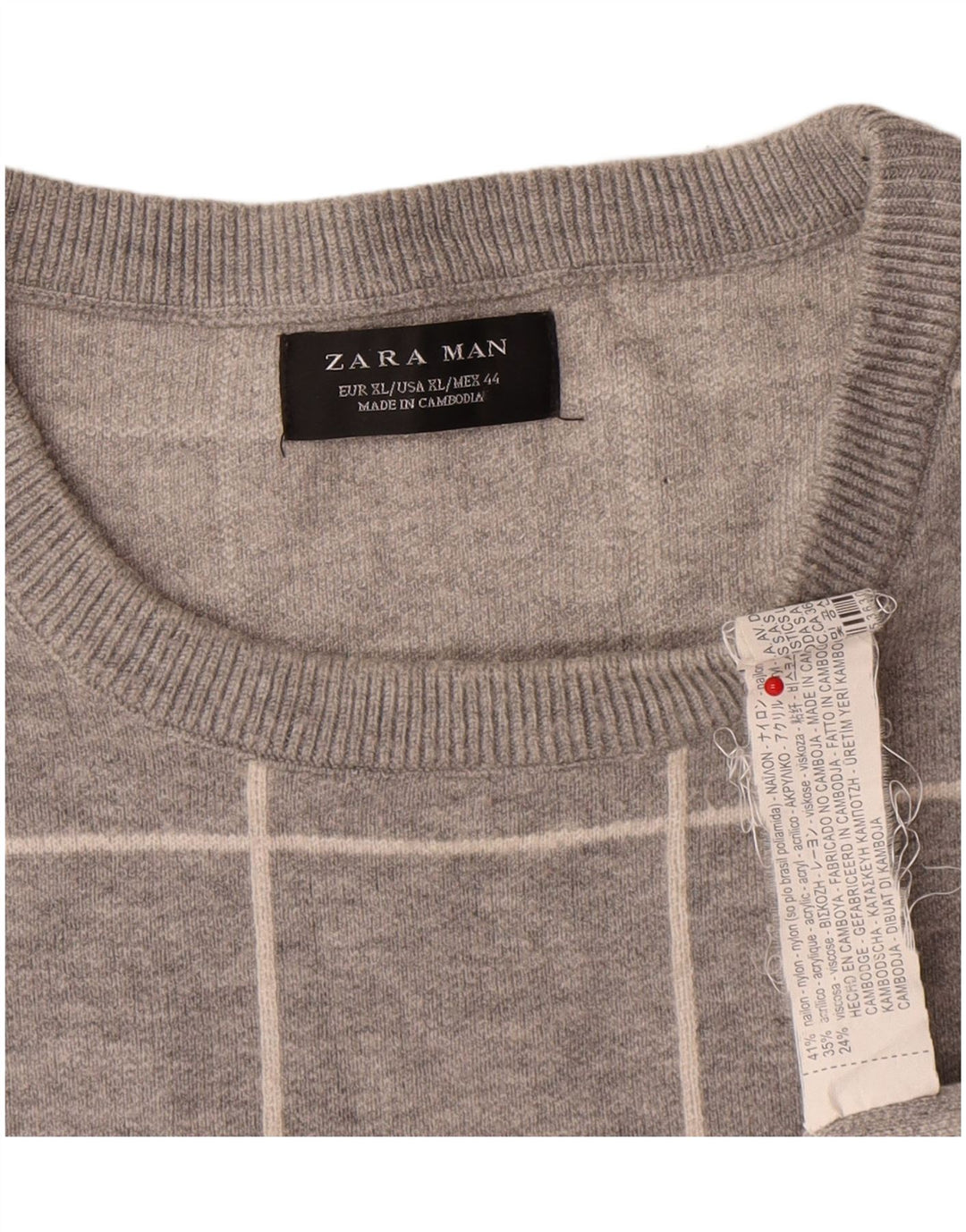 Ανδρικό πουλόβερ Zara Crew Neck Jumper XL Grey Check Nylon