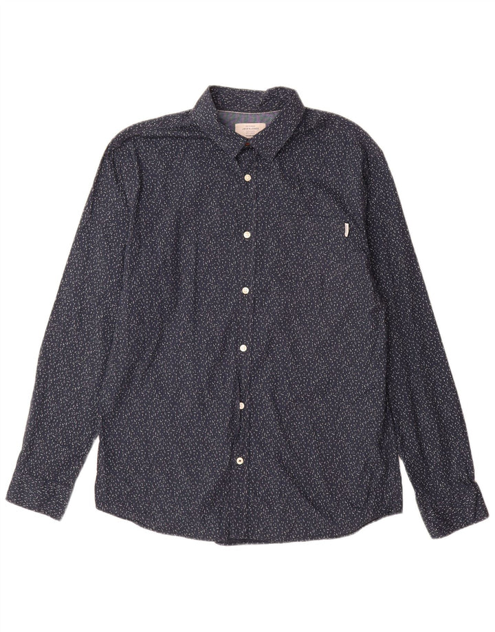 Jack & Jones Ανδρικό Πουκάμισο XL Βαμβακερό με μπλε ναυτικό
