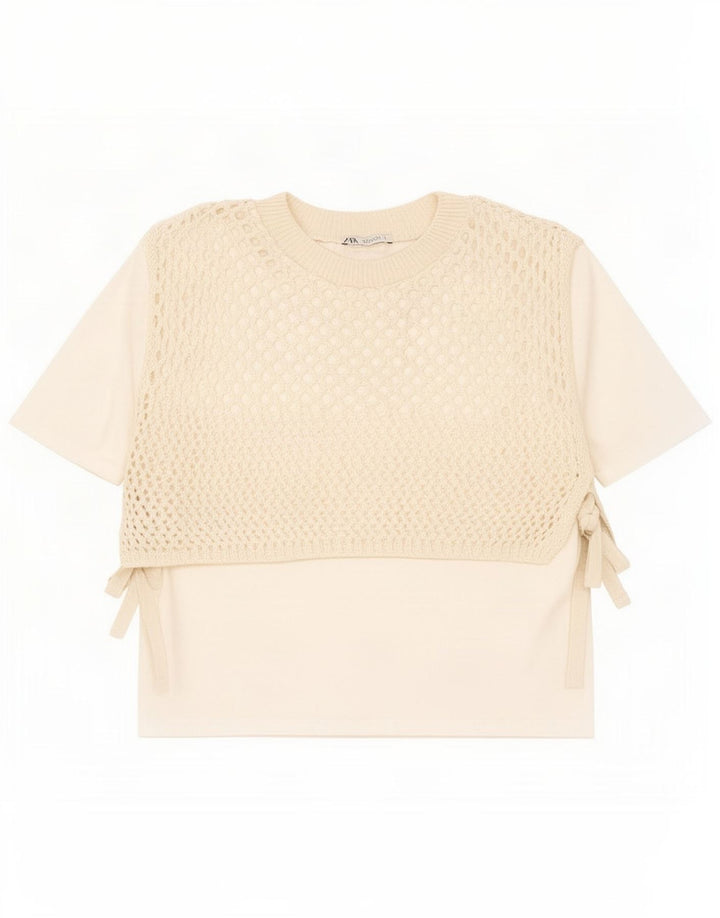 Zara Γυναικεία μπλούζα με βελονάκι Top UK 10 Small Beige