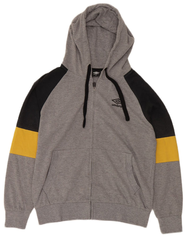 UMBRO Mens Zip Hoodie Sweater Medium Grey Colourblock Cotton