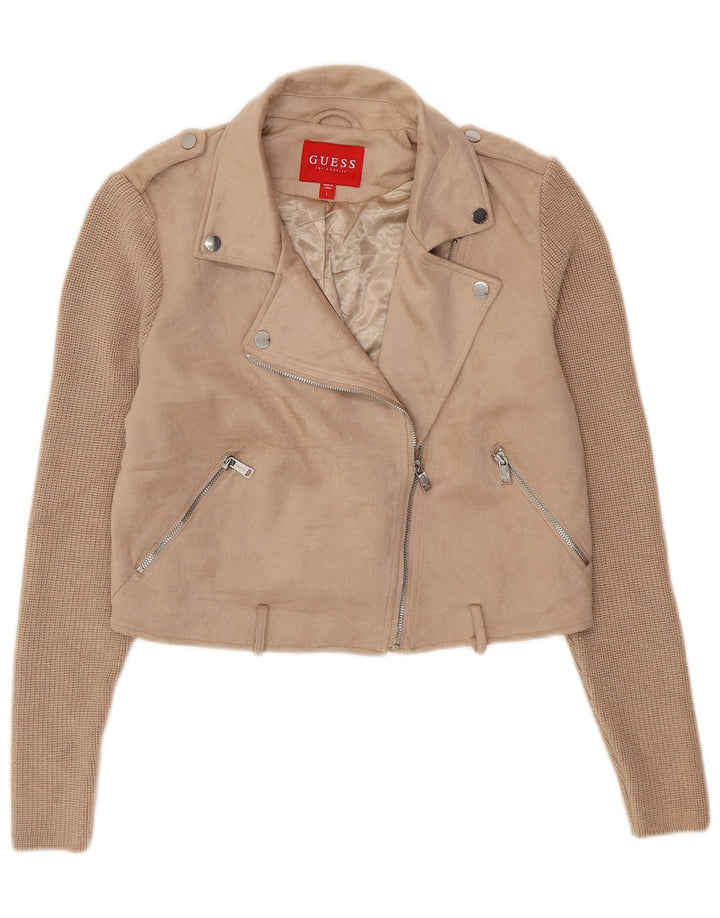 GUESS Γυναικείο Crop Knit Biker Jacket UK 16 Large Beige