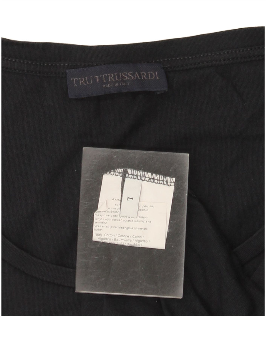 TRUSSARDI Γυναικείο γραφικό T-Shirt Top UK 16 μεγάλο μαύρο βαμβακερό