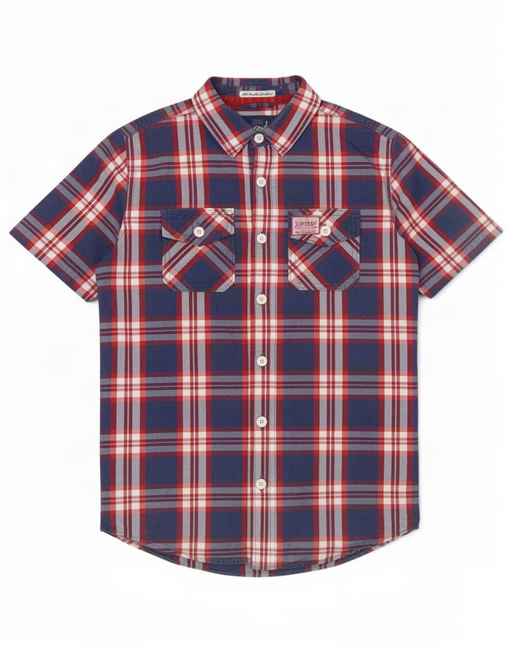 Superdry Ανδρικό κοντομάνικο πουκάμισο Μεσαίο μπλε καρό βαμβακερό