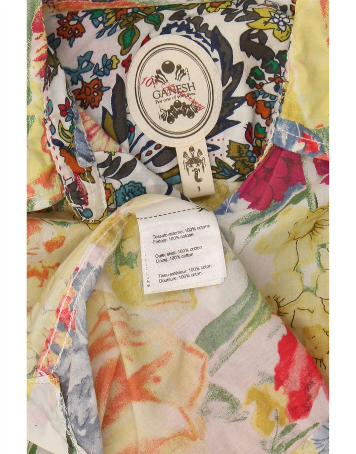 Γυναικείο κοντομάνικο πουκάμισο Ganesh UK 14 Μεσαίο κίτρινο φλοράλ βαμβακερό