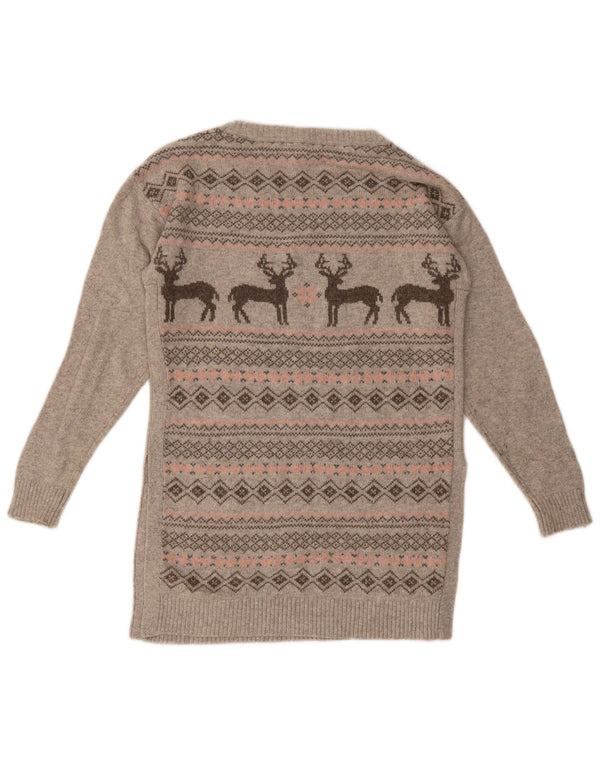 Fat Face Γυναικείο πουλόβερ με λαιμόκαυστο UK 8 Small Grey Fair Isle Cotton