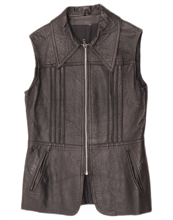 Vintage Γυναικείο Δερμάτινο Gilet UK 10 Small Black Leather