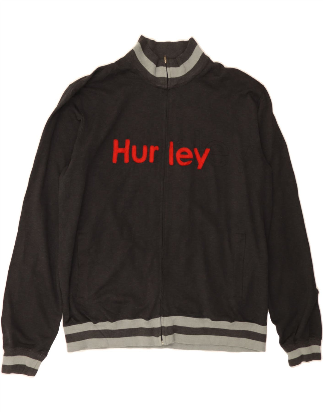 HURLEY Mens Graphic Tracksuit Top Jacket XL Grey Polyester Vintage Hurley and Second-Hand Hurley from Messina Hembry 
