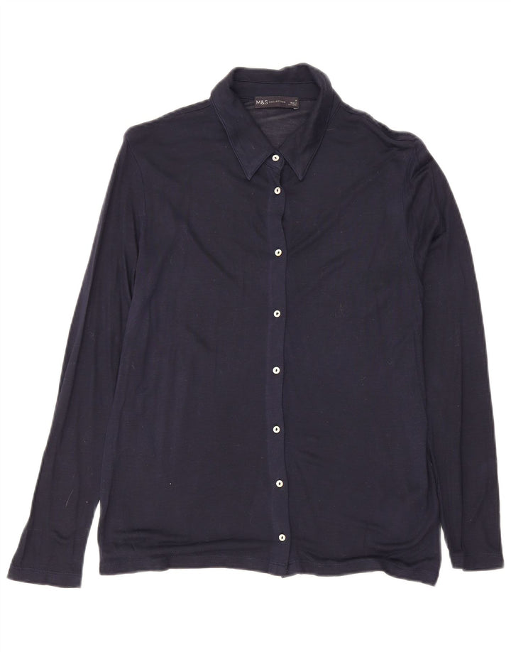 Marks & Spencer Γυναικείο πουκάμισο UK 10 Small Navy Blue Viscose