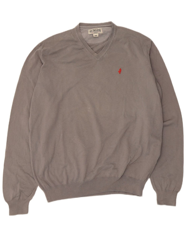 Marlboro Classics Mens V-Neck Jumper Sweater XL Grey Cotton