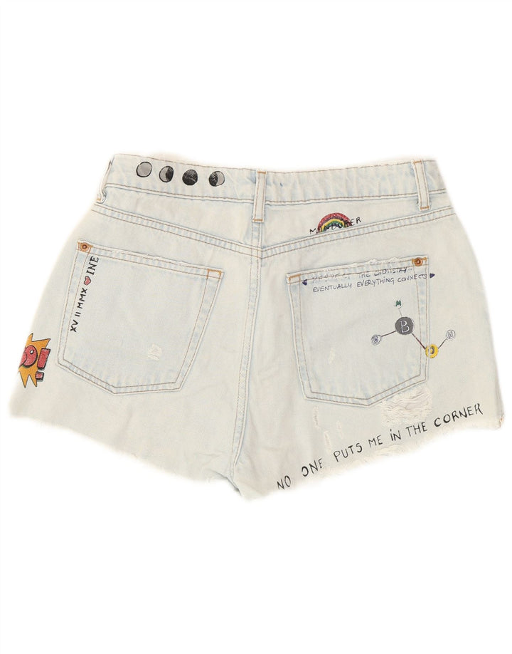 Pull & Bear Γυναικείο γραφικό τζιν σορτς EU 36 XS W26 μπλε