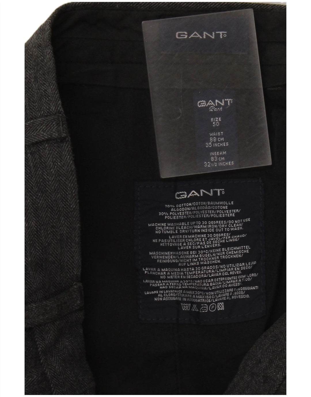 GANT Ανδρικό ίσιο παντελόνι IT 50 μεγάλο W34 L32 Γκρι ψαροκόκκαλο
