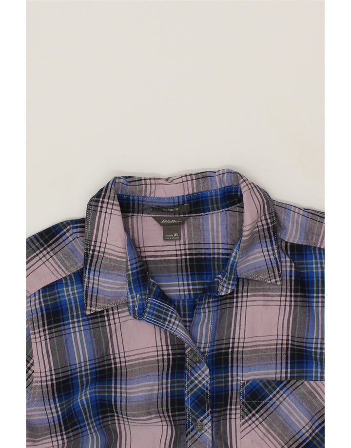 EDDIE BAUER Womens Classic Fit Shirt UK 18 XL Blue Check Polyester Vintage Eddie Bauer and Second-Hand Eddie Bauer from Messina Hembry 