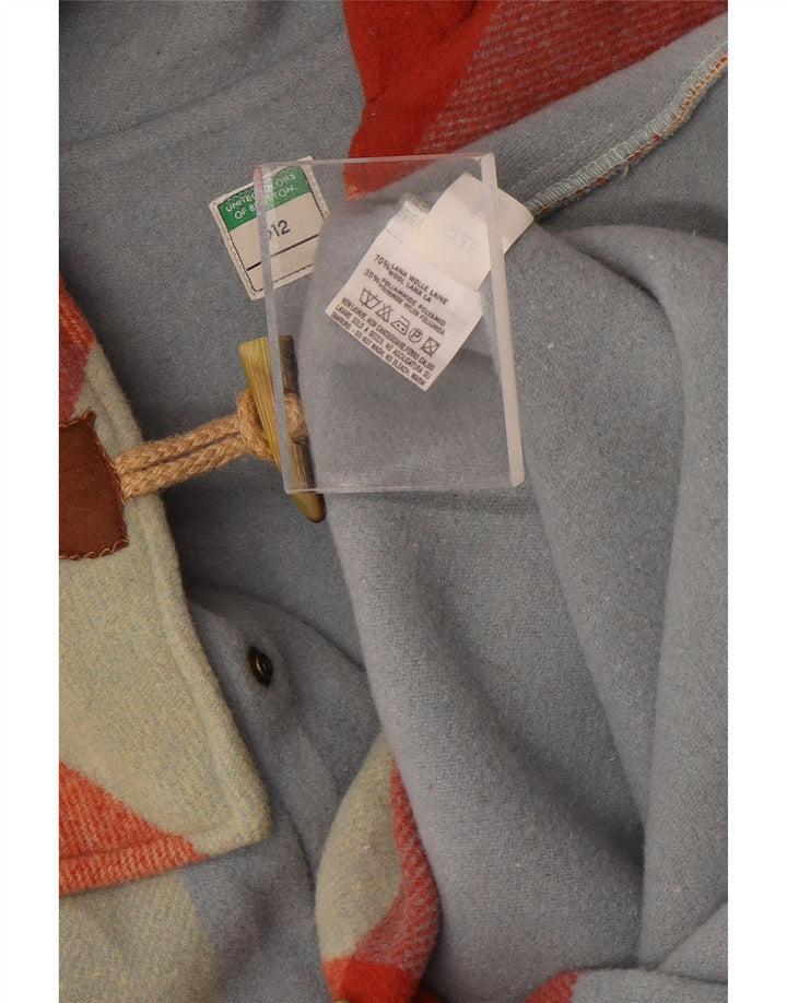 Benetton γυναικείο παλτό Duffle με κουκούλα UK 16 Μεγάλο πολύχρωμο καρό μαλλί