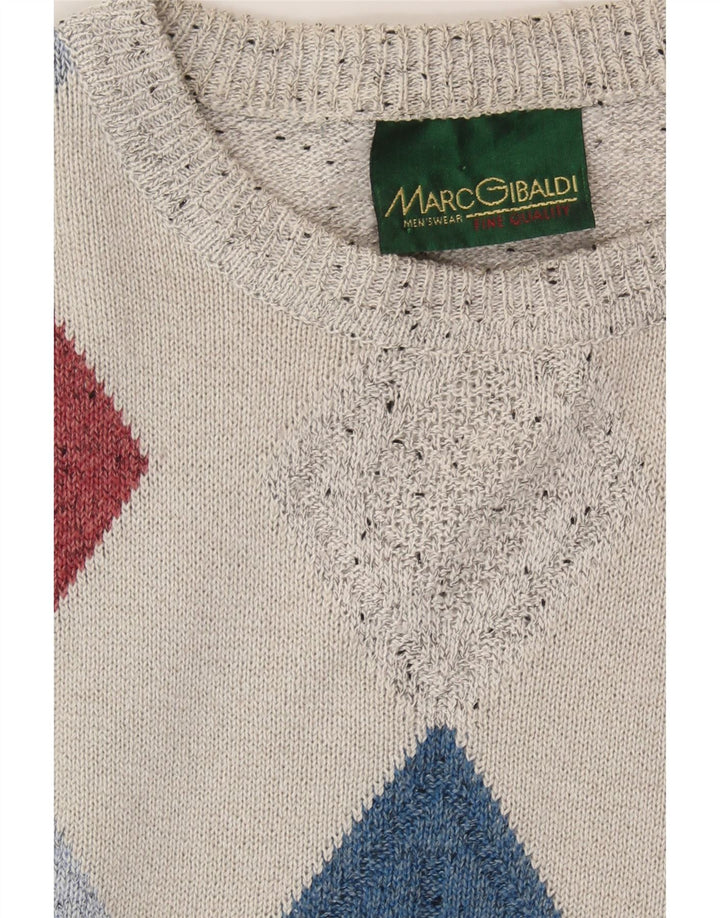 MARC GIBALDI Mens Boat Neck Jumper Sweater IT 52 Large Grey Argyle/Diamond Vintage Marc Gibaldi and Second-Hand Marc Gibaldi from Messina Hembry 