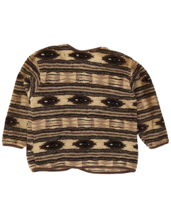 Vintage γυναικείο φλις μπουφάν UK 20 2XL καφέ γεωμετρικό ακρυλικό