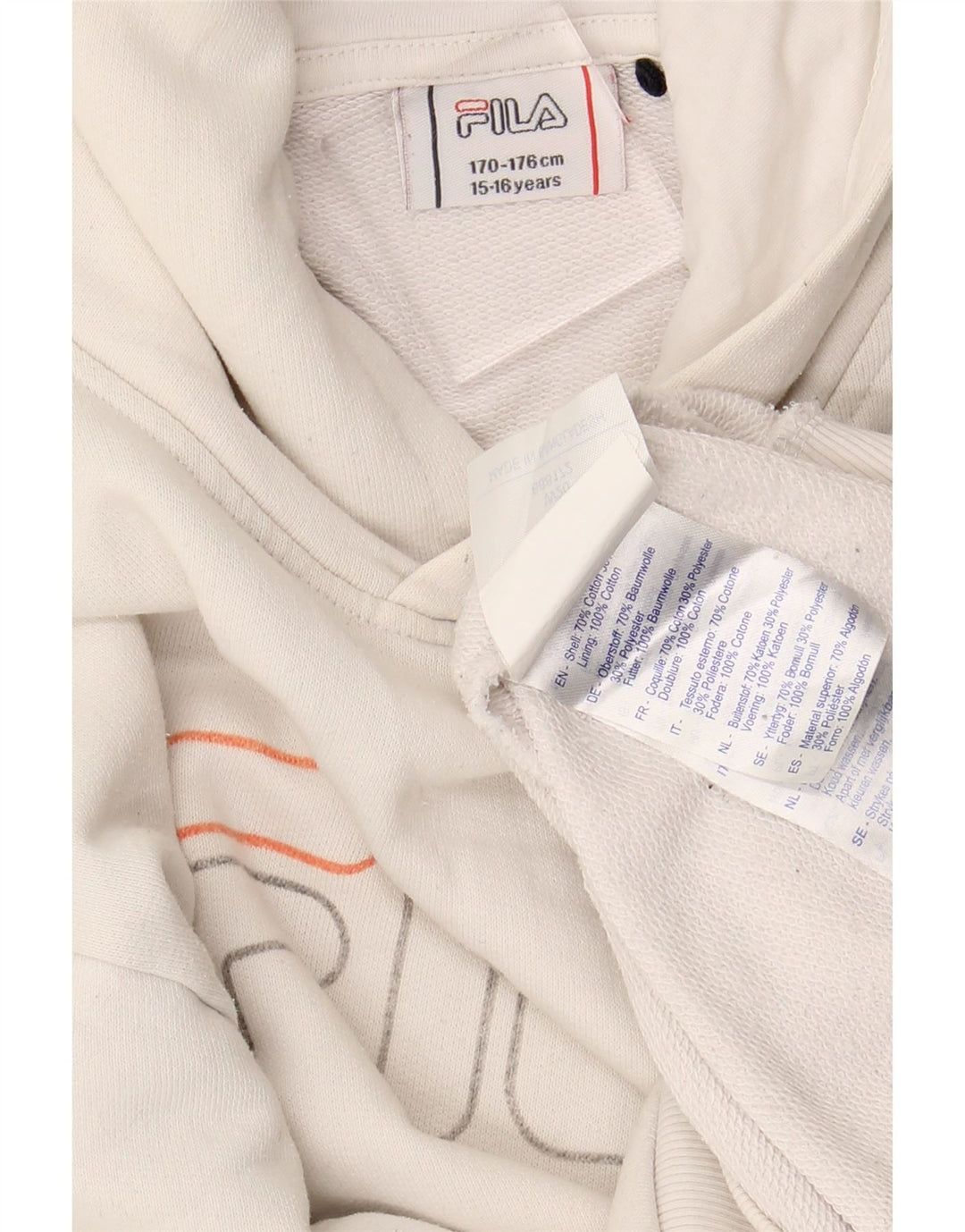 FILA Boys Graphic Hoodie Jumper 15-16 ετών Λευκό βαμβακερό