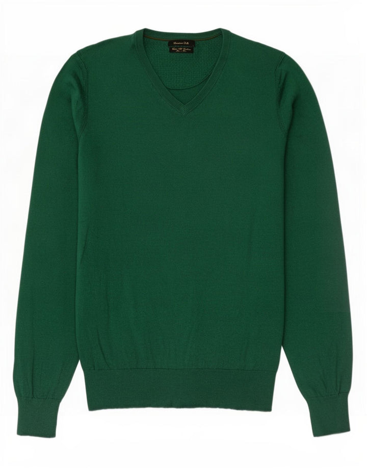Ανδρικό πουλόβερ Massimo Dutti με V λαιμόκοψη, Βαμβακερό πράσινο