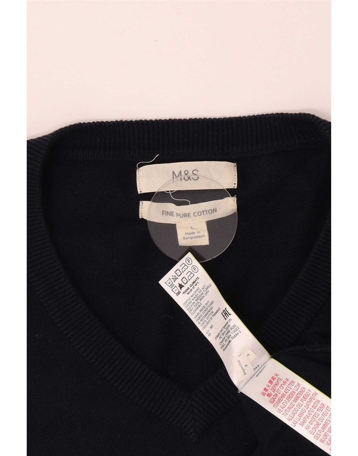 Marks & Spencer Ανδρικό πουλόβερ με λαιμόκοψη με V λαιμόκοψη Μεγάλο μπλε βαμβακερό