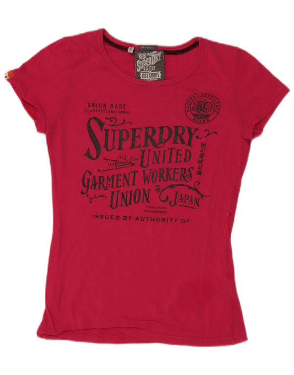 Superdry Γυναικείο γραφικό T-Shirt Top UK 10 Small Pink Βαμβακερό
