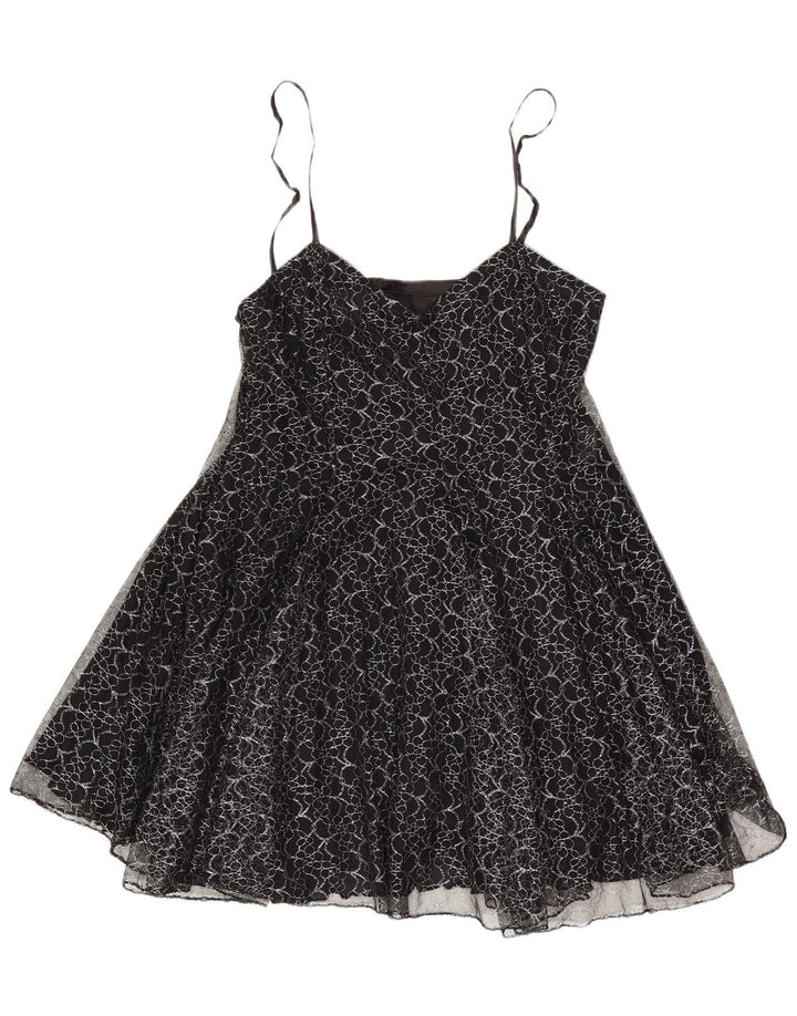 Vintage γυναικείο φόρεμα Tutu UK 8 Μικρό μαύρο φλοράλ πολυεστέρα