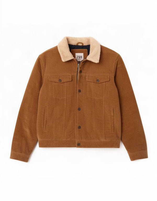 Zara Ανδρικό κοτλέ μπουφάν UK 40 Large Brown Colourblock