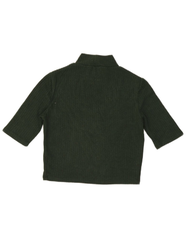 Zara Womens Crop Top 3/4 Sleeve UK 14 Large Green Viscose