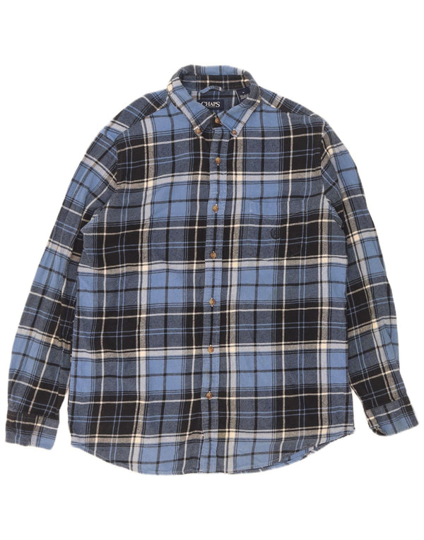 Chaps Mens Flannel Shirt Medium Blue Check Cotton