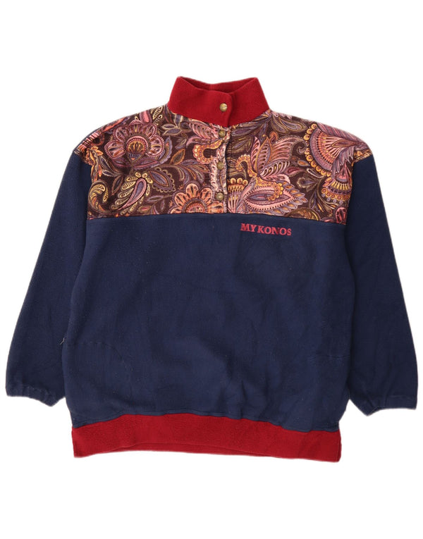 Vintage γυναικείο μπλουζάκι με κουμπιά Fleece UK 20 2XL Navy Blue Paisley Retro