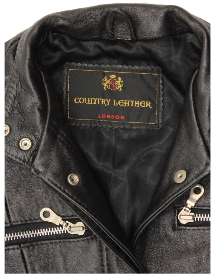 VINTAGE Γυναικείο Δερμάτινο Παλτό UK 8 Small Black Leather