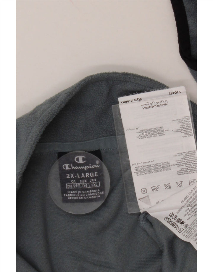 CHAMPION Mens Zip Neck Fleece Jumper 2XL Blue Polyester