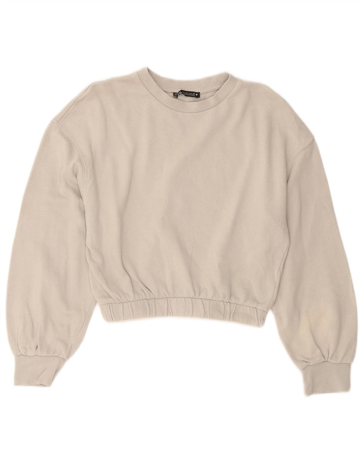 Zara Γυναικεία φούτερ Crop Jumper UK 10 Small Grey Cotton