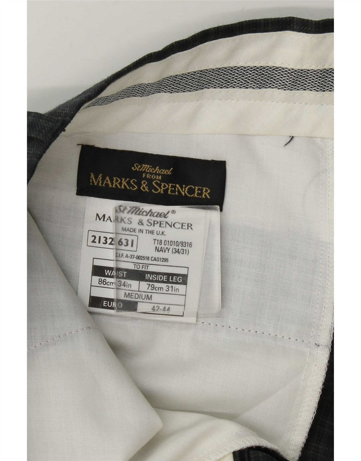 Marks & Spencer Ανδρικό Slim Suit Παντελόνι W34 L31 Navy Blue Check Wool