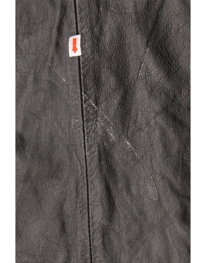 VINTAGE Γυναικείο Δερμάτινο Παλτό UK 10 Small Black Leather