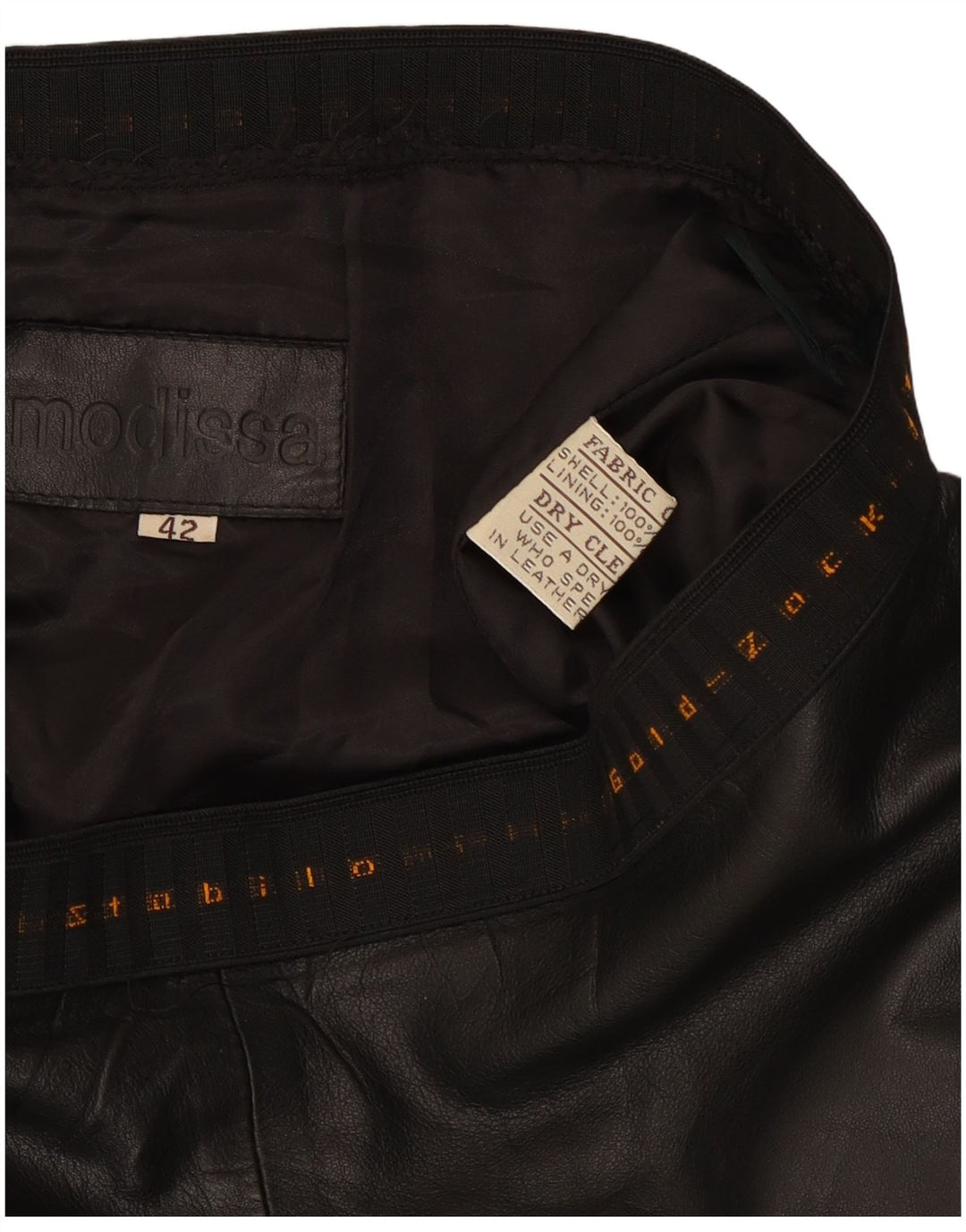 Vintage Γυναικεία Γραφική Δερμάτινη Φούστα IT 42 Medium W34 Μαύρη Δερμάτινη