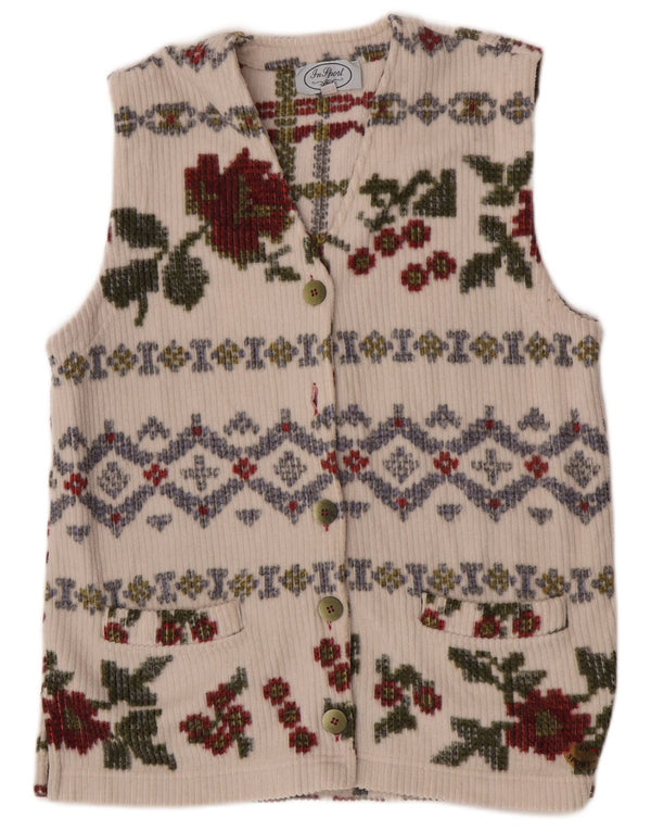 Vintage Γυναικείο Γιλέκο IT 44 Medium White Floral Polyester